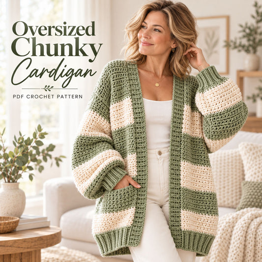 Oversized Chunky Cardigan Crochet Pattern PDF – Striped Cozy Cardigan