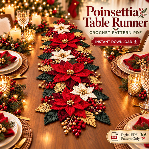 Poinsettia Table Runner Crochet Pattern PDF