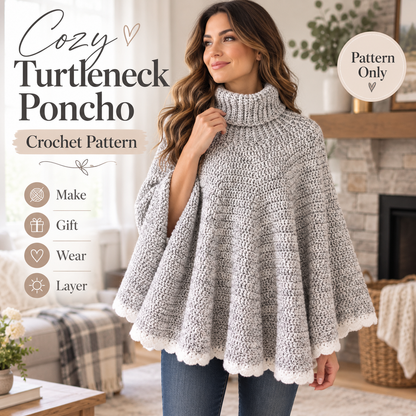 Crochet Turtleneck Poncho Pattern PDF – Cozy Women’s Crochet Cape Pattern