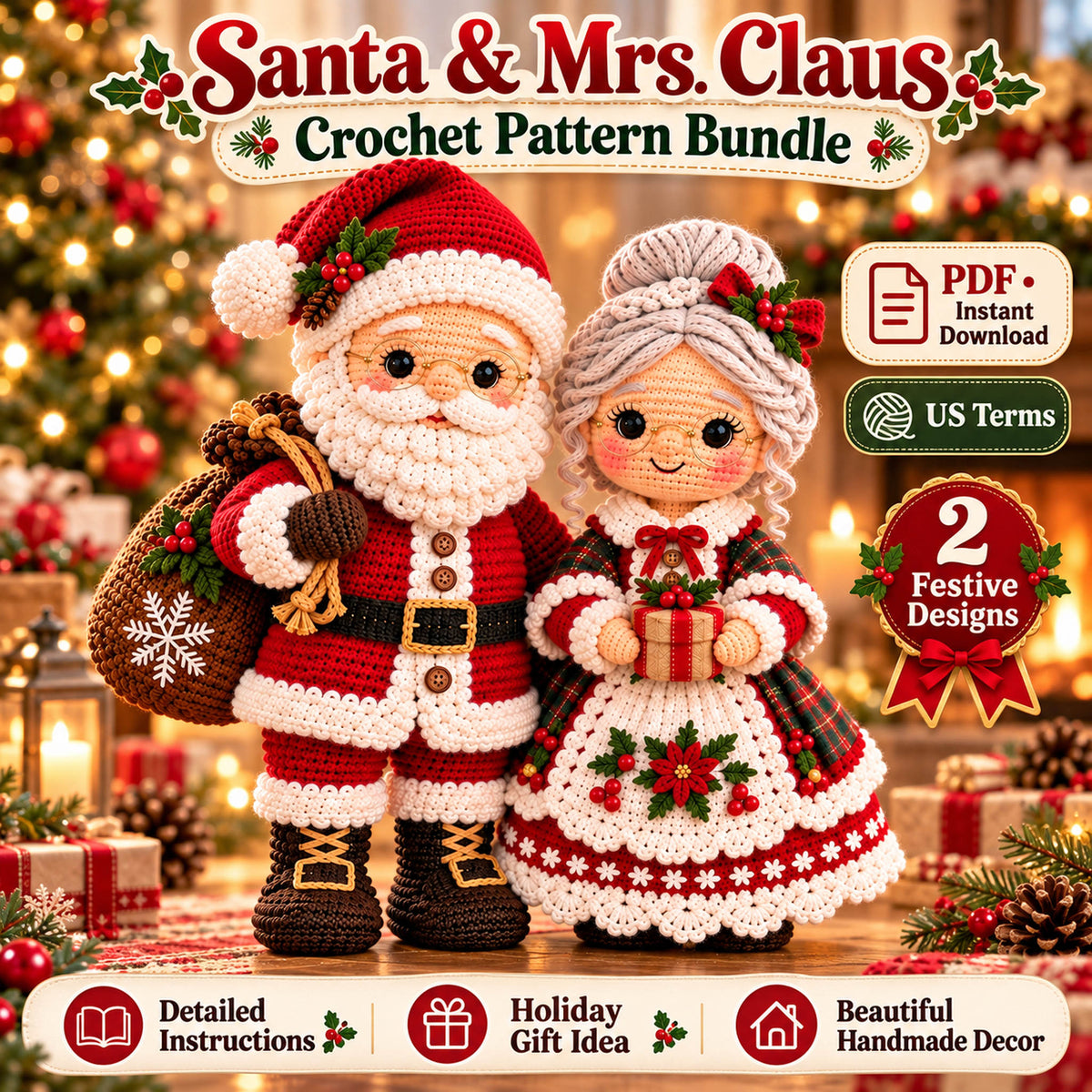 Santa & Mrs. Claus Crochet Pattern Bundle – Christmas Amigurumi PDF