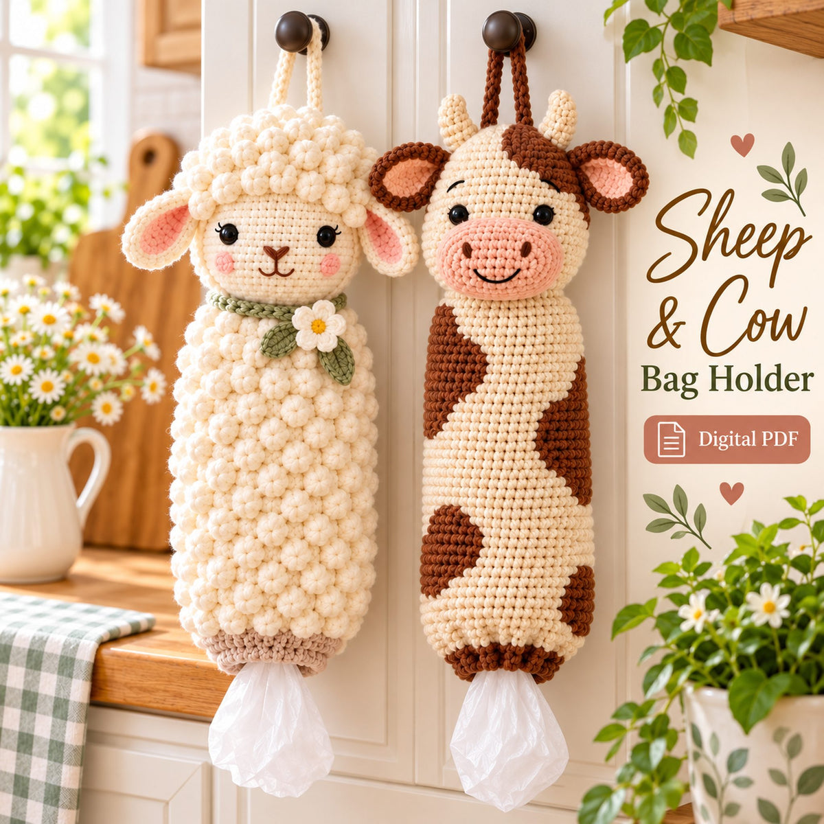 Sheep & Cow Crochet Plastic Bag Holder Pattern Bundle – PDF