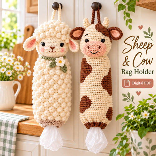 Sheep & Cow Crochet Plastic Bag Holder Pattern Bundle – PDF