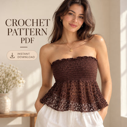 Strapless Crochet Peplum Top Pattern PDF – Boho Lace Tube Top