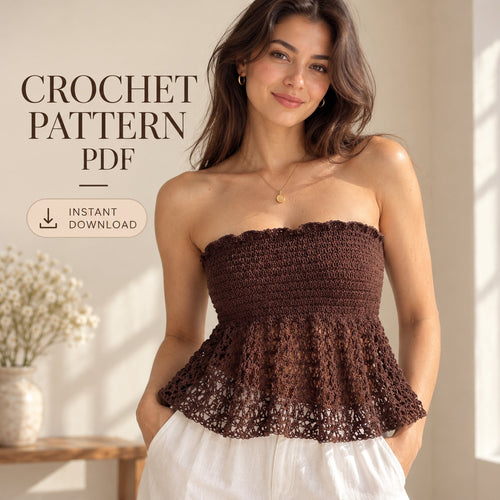 Strapless Crochet Peplum Top Pattern PDF – Boho Lace Tube Top