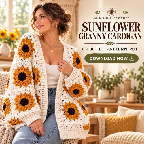Sunflower Granny Cardigan Crochet Pattern PDF | Granny Square Cardigan Pattern