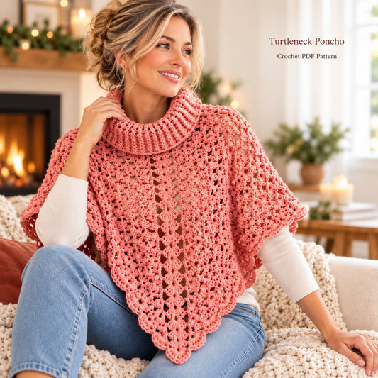 Turtleneck Poncho Crochet Pattern PDF – Cozy Lace Poncho