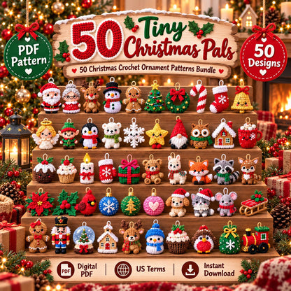 50 Tiny Christmas Pals – Crochet Ornament Patterns Bundle (PDF)