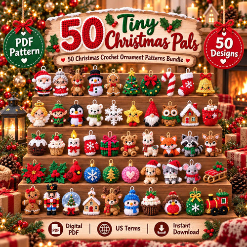 50 Tiny Christmas Pals – Crochet Ornament Patterns Bundle (PDF)