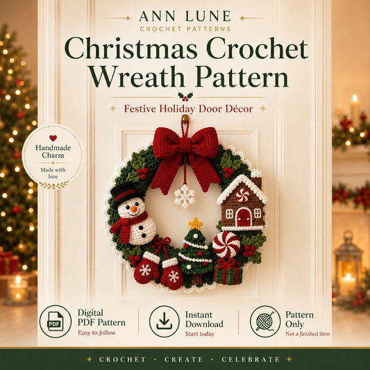 Christmas Crochet Wreath Pattern PDF – Snowman, Gingerbread House, Tree & Holiday Door Decor