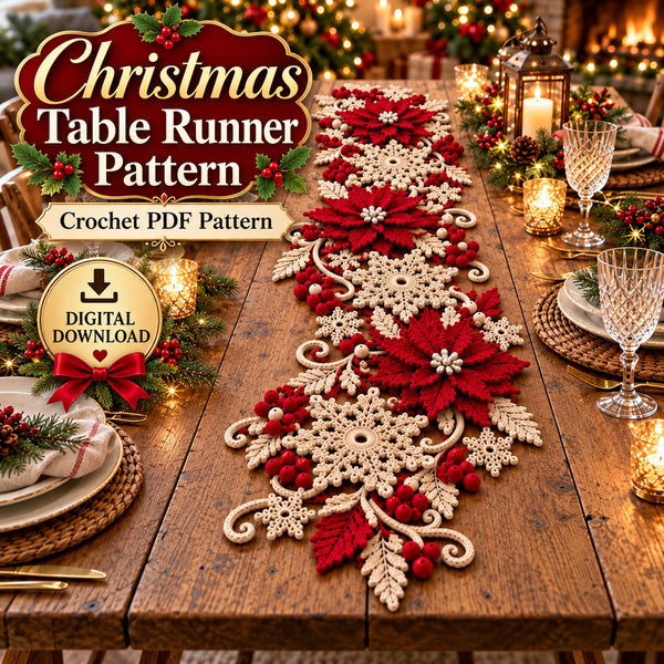 Christmas Poinsettia Table Runner Crochet Pattern PDF