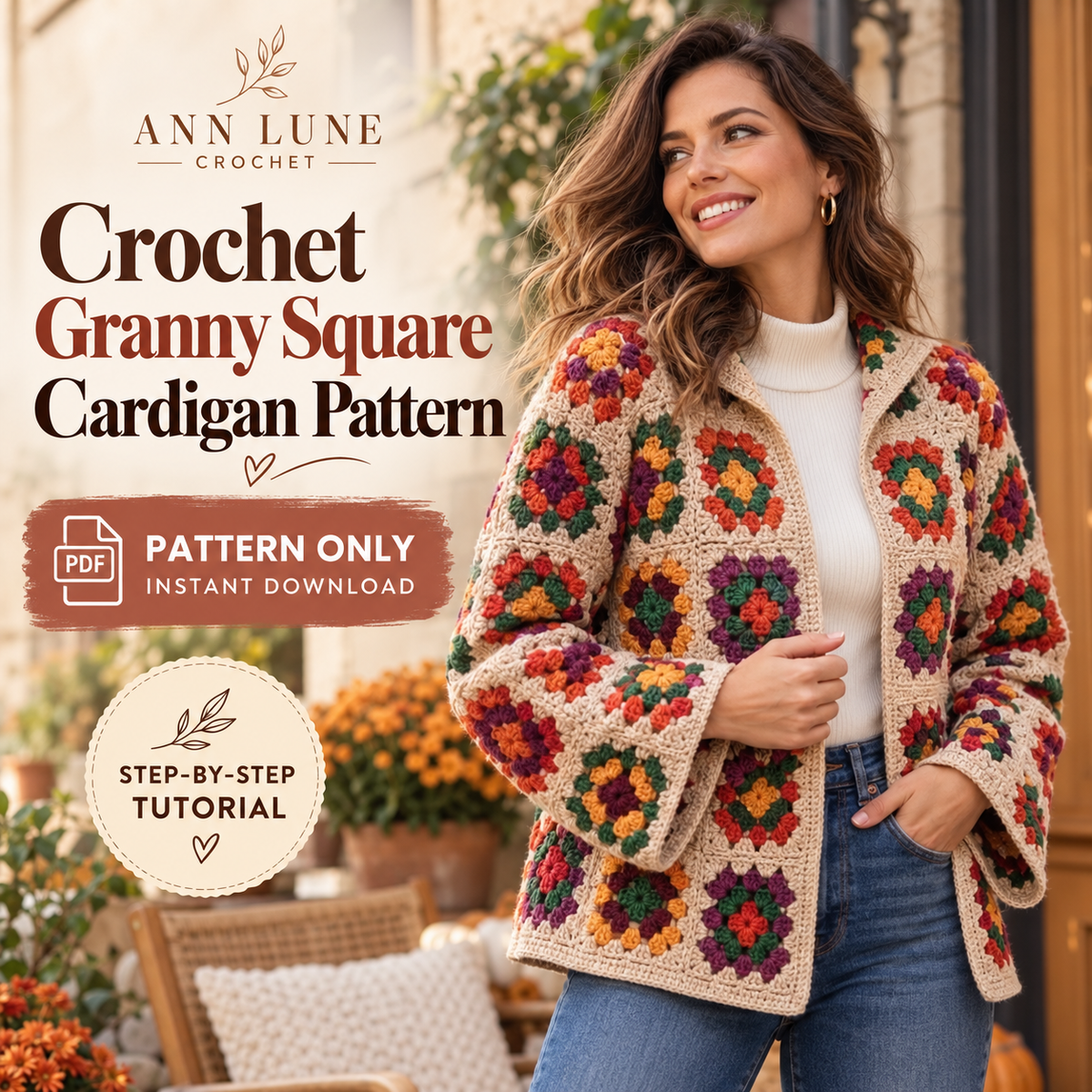Granny Square Cardigan Crochet Pattern PDF | Floral Crochet Cardigan