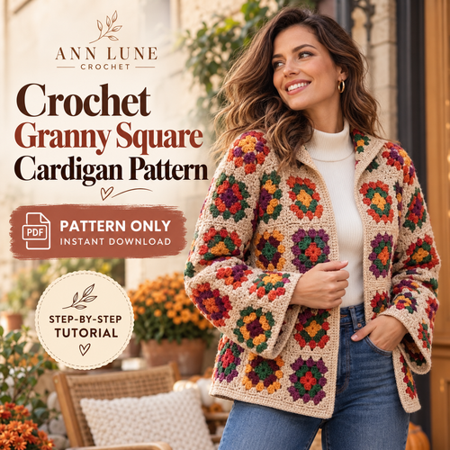 Granny Square Cardigan Crochet Pattern PDF | Floral Crochet Cardigan