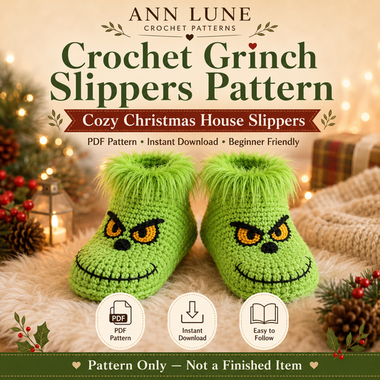 Green Christmas Slippers Crochet Pattern PDF – Cozy Holiday House Slippers