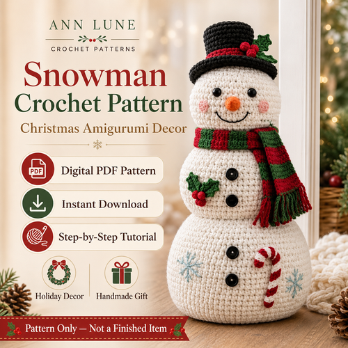 Snowman Crochet Pattern PDF – Christmas Amigurumi Snowman, Holiday Decor & Handmade Gift