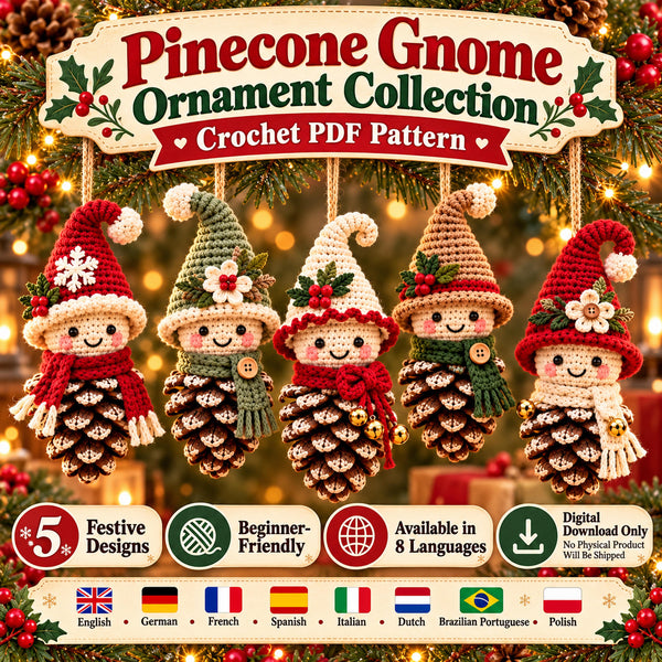 Pinecone Gnome Christmas Ornaments Crochet Pattern – 5 Designs PDF