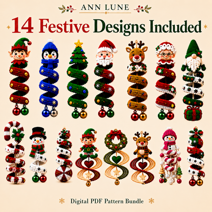 14 Christmas Spiral Crochet Pattern Bundle PDF – Christmas Ornament & Hanging Decor Patterns