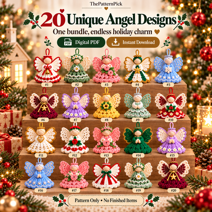 20-in-1 Crochet Angel Ornament Pattern Bundle PDF – Christmas Decor