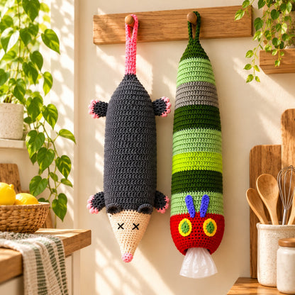 Crochet Bag Holder Pattern Bundle – Opossum & Caterpillar PDF