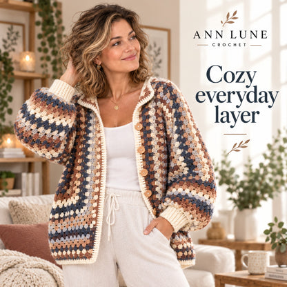 Oversized Square Cardigan Crochet Pattern PDF – Cozy Button Cardigan