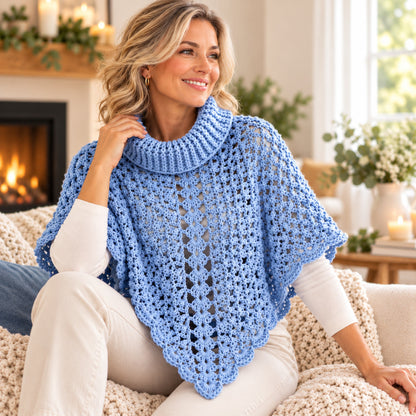 Turtleneck Poncho Crochet Pattern PDF – Cozy Lace Poncho