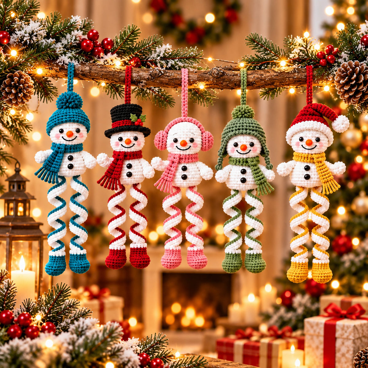 Christmas Spiral Snowman Ornament Crochet Pattern PDF | 5 Festive Snowman Designs