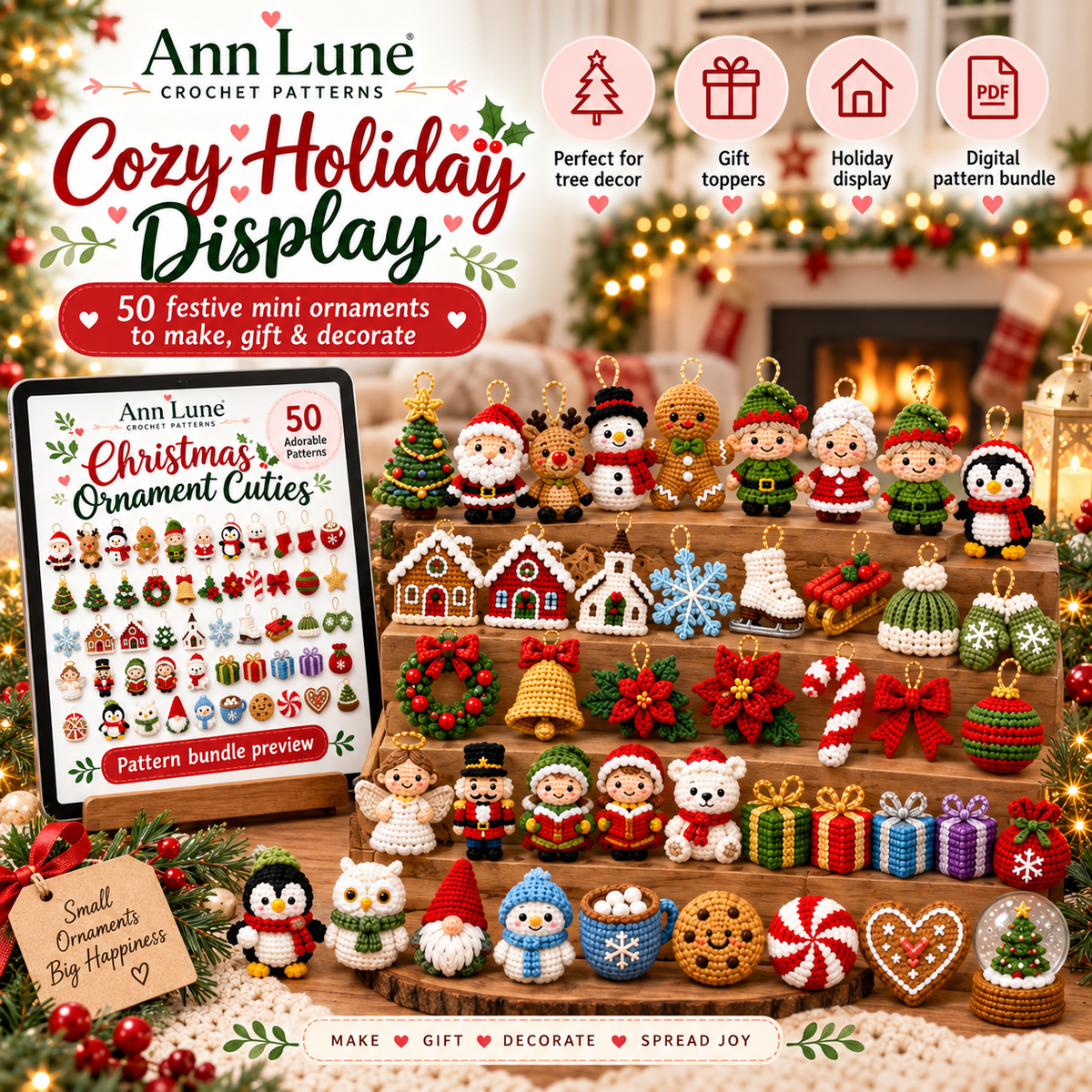 50 Christmas Crochet Ornament Patterns Bundle PDF – Mini Holiday Amigurumi Decorations