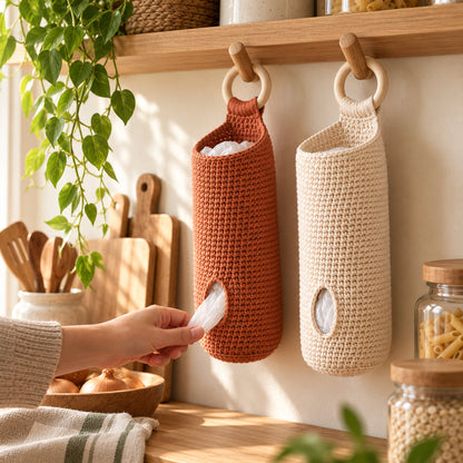 Crochet Plastic Bag Holder Pattern PDF – Hanging Kitchen Organizer