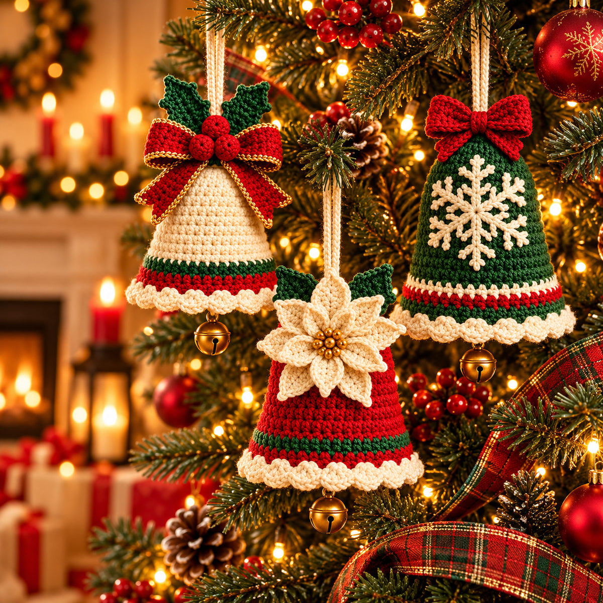 3-in-1 Crochet Christmas Bell Ornament Pattern Bundle – PDF