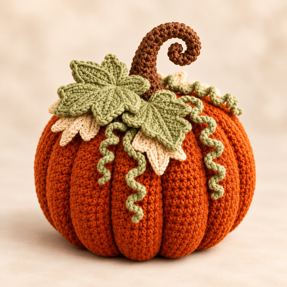 Cozy Crochet Pumpkin Pattern PDF – Fall Pumpkin Decor with Leaves & Curly Vines