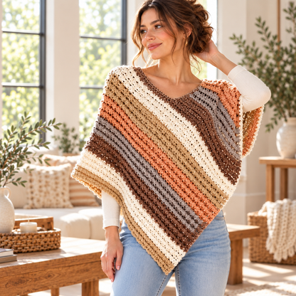 Crochet Sunset Poncho Pattern PDF | Easy Striped Poncho Crochet Pattern