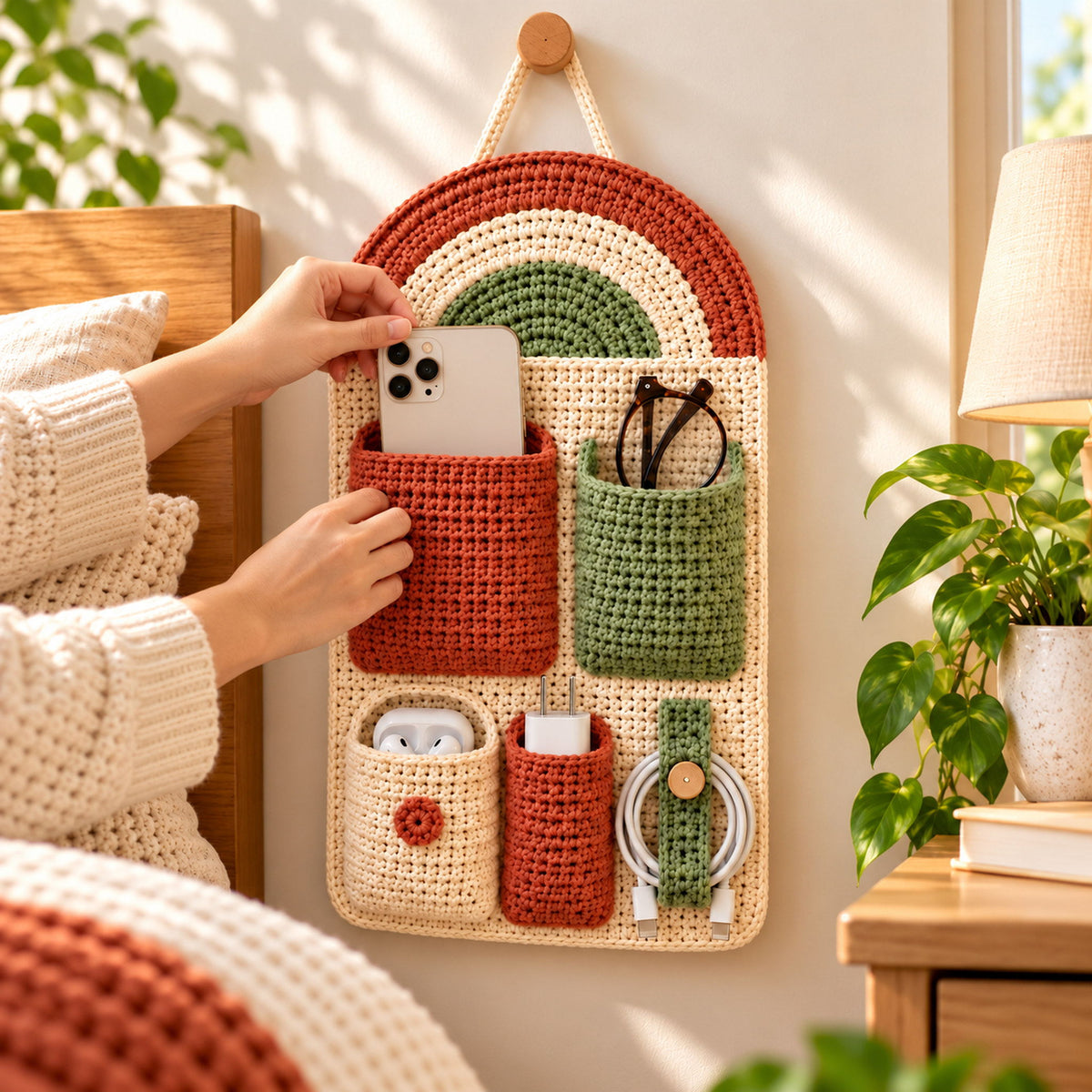 Rainbow Crochet Wall Organizer Pattern – Hanging Storage PDF