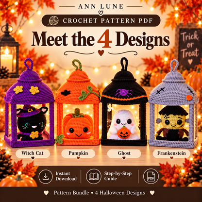 Halloween Crochet Lantern Pattern Bundle PDF – 4 Spooky Amigurumi Designs