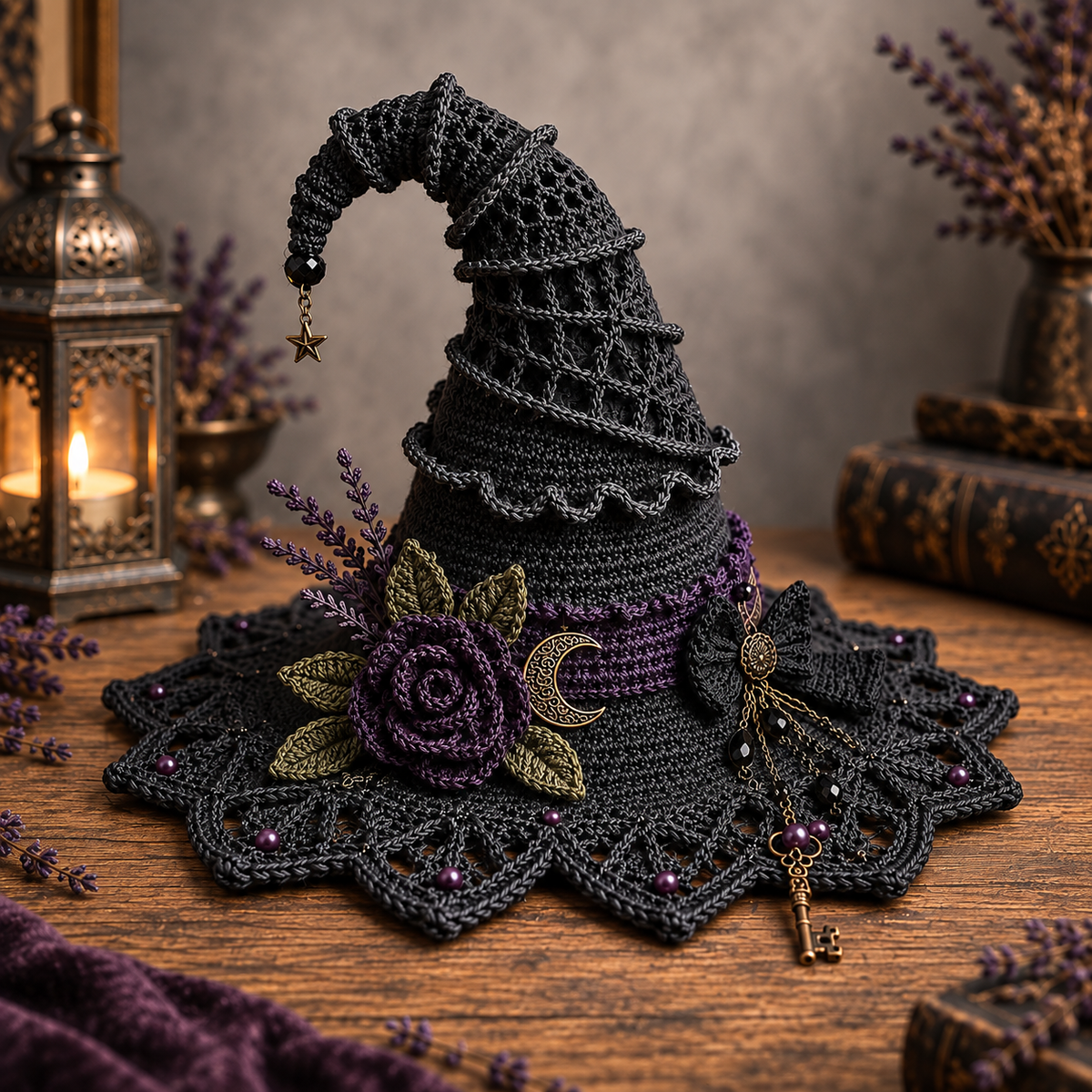 Gothic Witch Hat Crochet Pattern PDF | Halloween Witch Decor Crochet Pattern