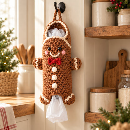 Gingerbread Man Plastic Bag Holder Crochet Pattern PDF