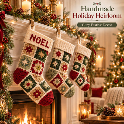 Patchwork Granny Square Christmas Stocking Crochet Pattern PDF – 3 Sizes