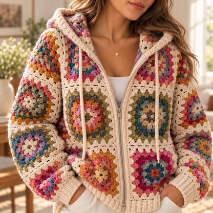 Granny Square Zip Hoodie Crochet Pattern PDF | Hooded Cardigan Pattern