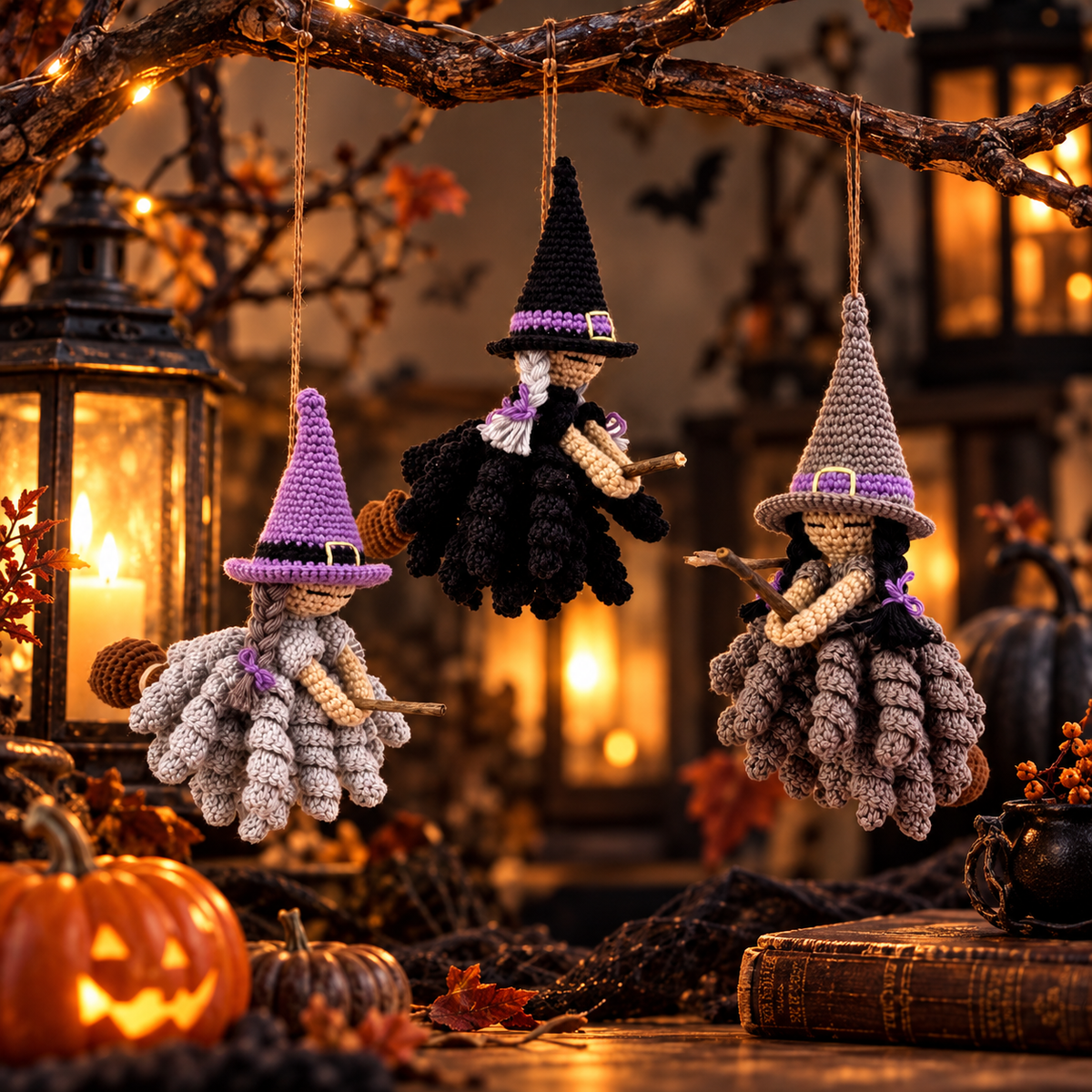 Halloween Witch Ornament Crochet Pattern PDF | 3 Spooky Witch Designs