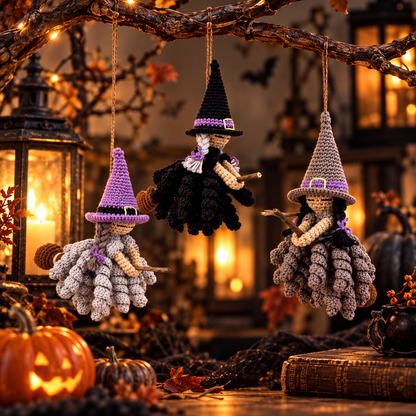 Halloween Witch Ornament Crochet Pattern PDF | 3 Spooky Witch Designs