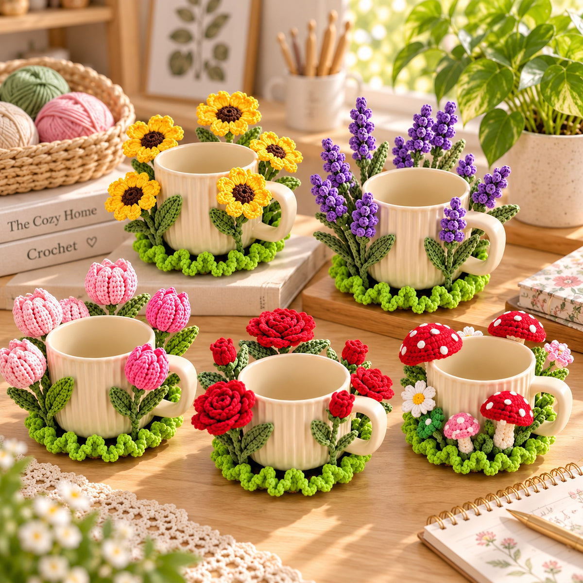 Crochet Mug Coaster Pattern Bundle PDF | 12 Floral & Botanical Designs