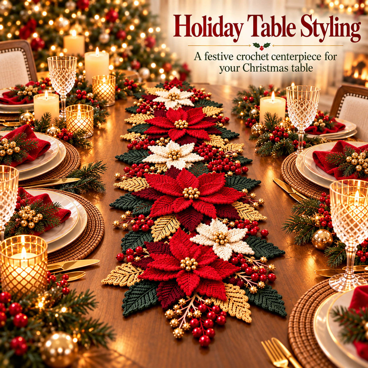 Poinsettia Table Runner Crochet Pattern PDF