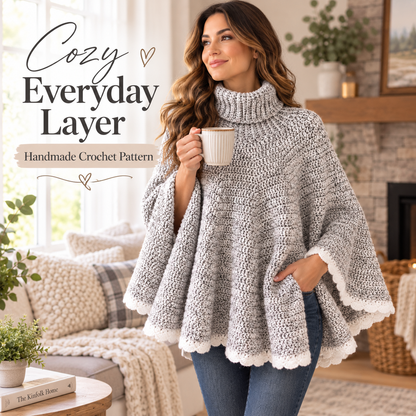Crochet Turtleneck Poncho Pattern PDF – Cozy Women’s Crochet Cape Pattern
