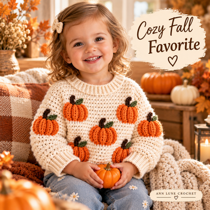 Pumpkin Sweater Crochet Pattern for Kids – Fall Crochet Pullover PDF Pattern