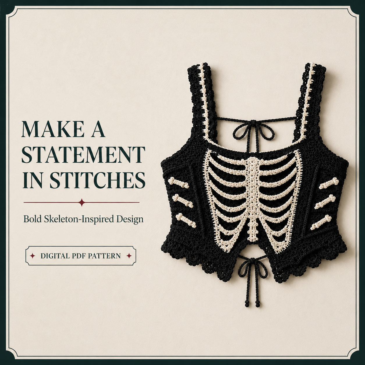 Crochet Skeleton Top Pattern PDF, Gothic Lace Up Corset, Halloween Festival Crop Top