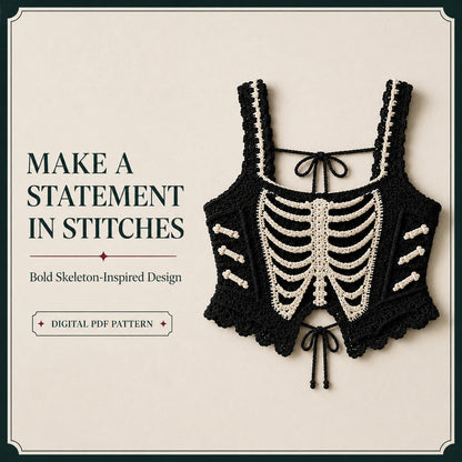Crochet Skeleton Top Pattern PDF, Gothic Lace Up Corset, Halloween Festival Crop Top
