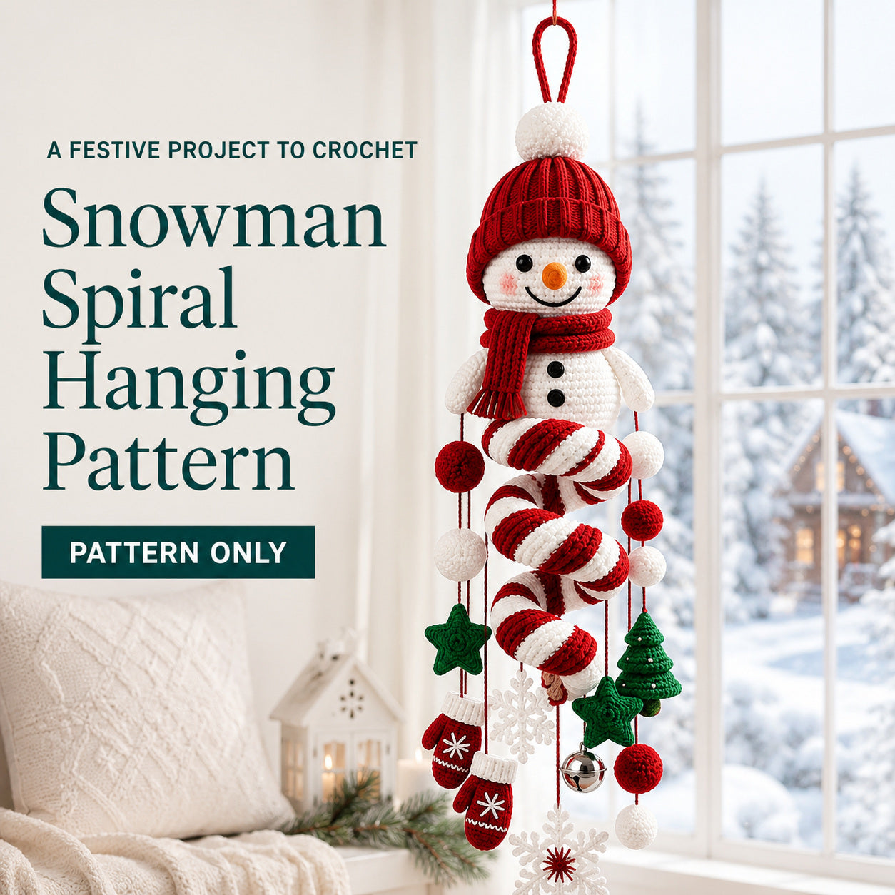 Snowman Spiral Hanging Crochet Pattern PDF | Christmas Amigurumi