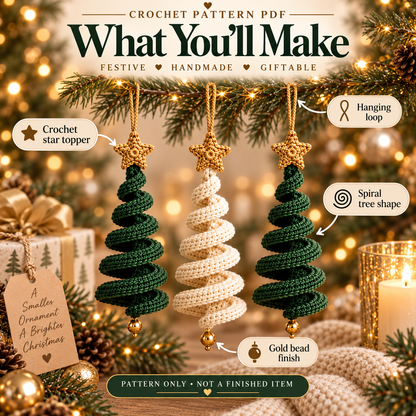 Spiral Christmas Tree Ornament Crochet Pattern PDF – Easy Christmas Ornament