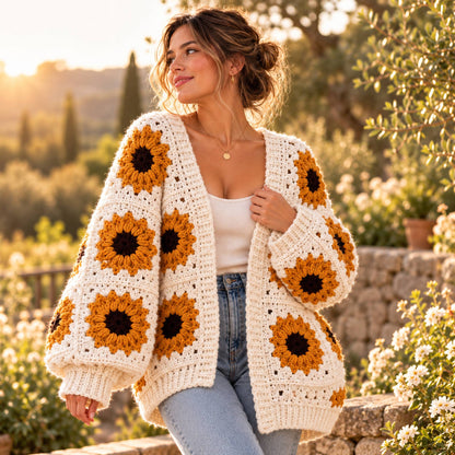 Sunflower Granny Cardigan Crochet Pattern PDF | Granny Square Cardigan Pattern
