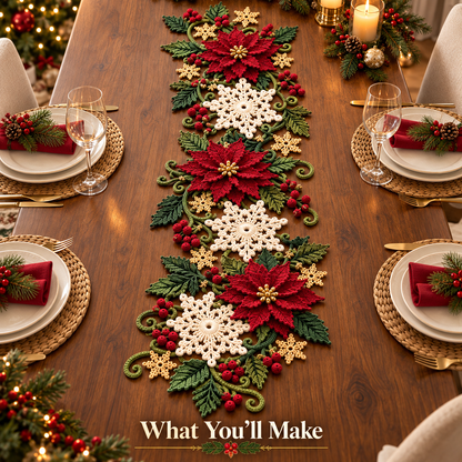 Christmas Poinsettia Table Runner Crochet Pattern PDF