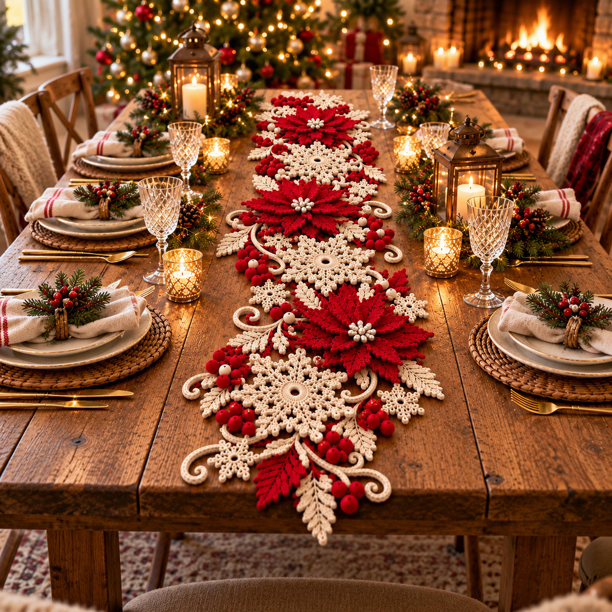 Christmas Poinsettia Table Runner Crochet Pattern PDF