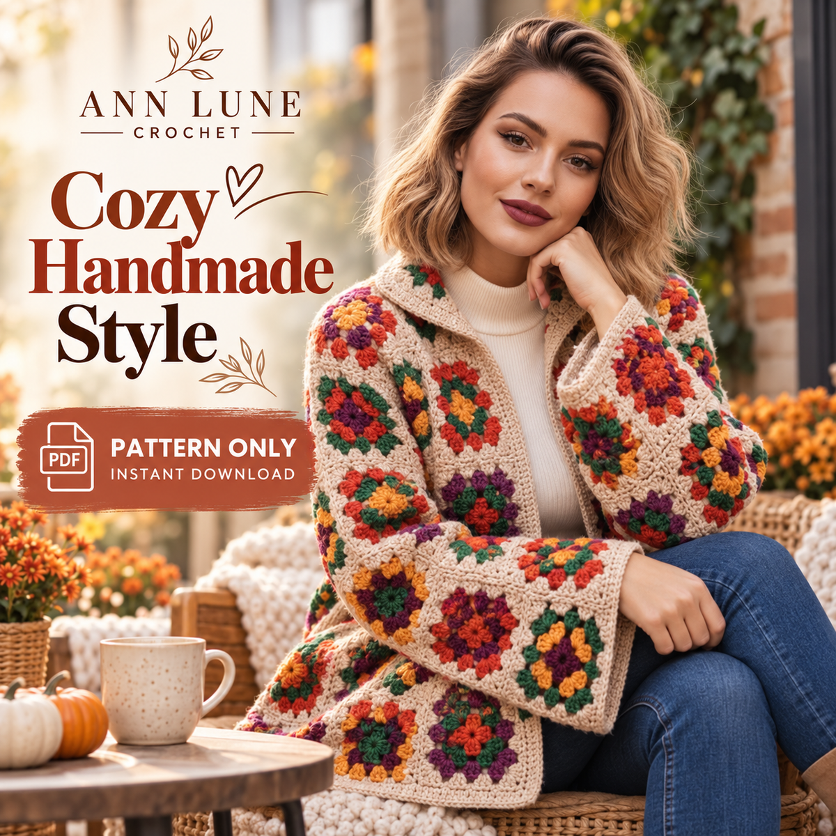 Granny Square Cardigan Crochet Pattern PDF | Floral Crochet Cardigan